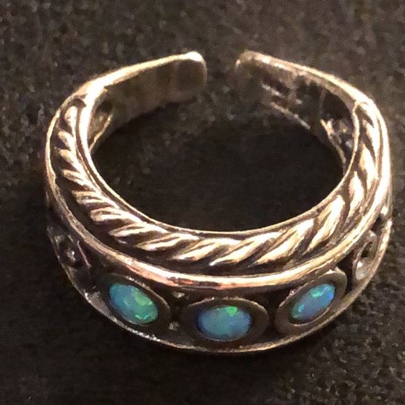 Natural Opal/925 Israel 🇮🇱 Solid Sterling Silver Slit Back Adjustable Ring - Picture 5 of 15